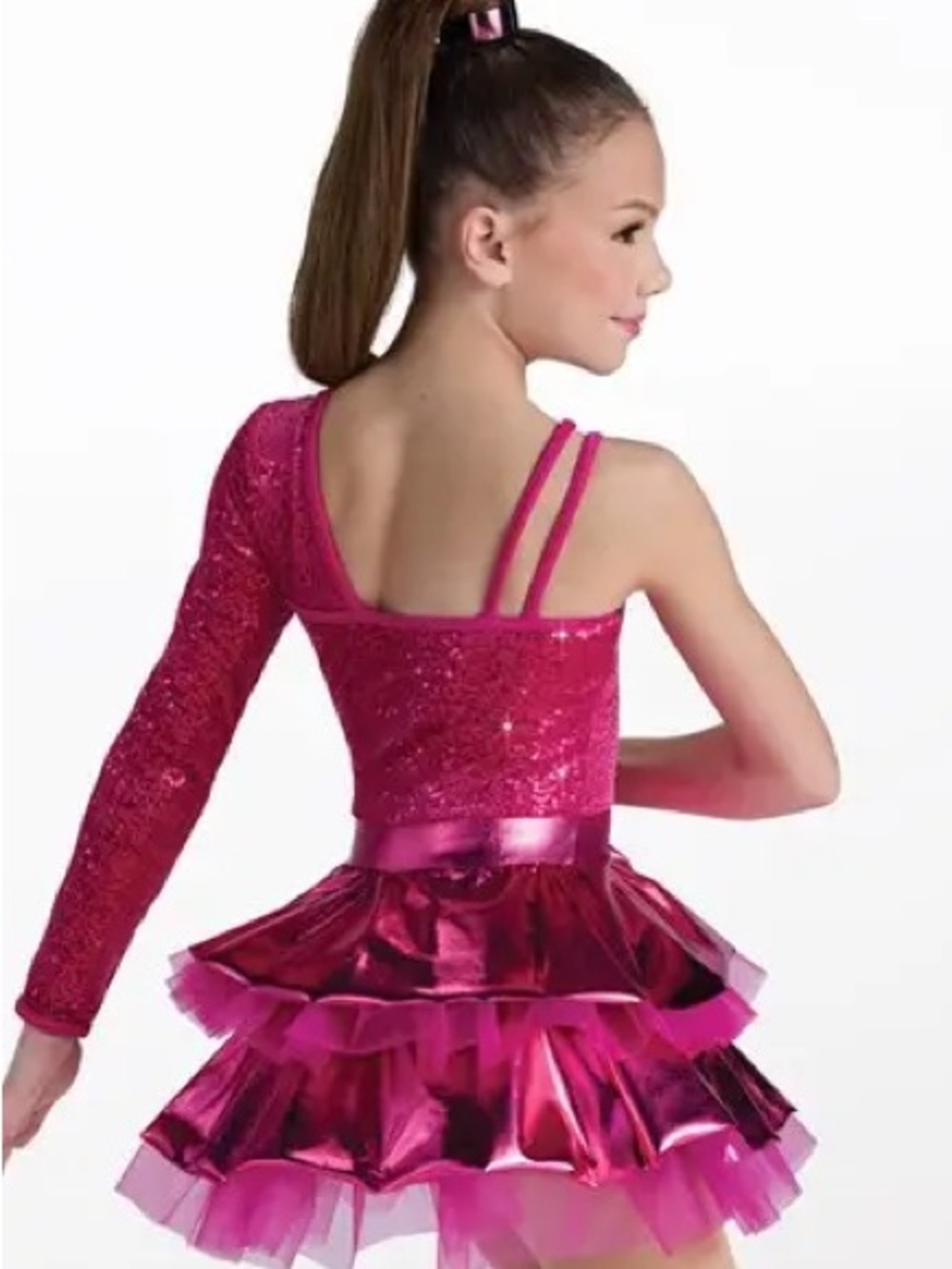 Weissman Hot Pink Sequin One-Sleeve Dance Costume- 15 minutes of Fame - MC
